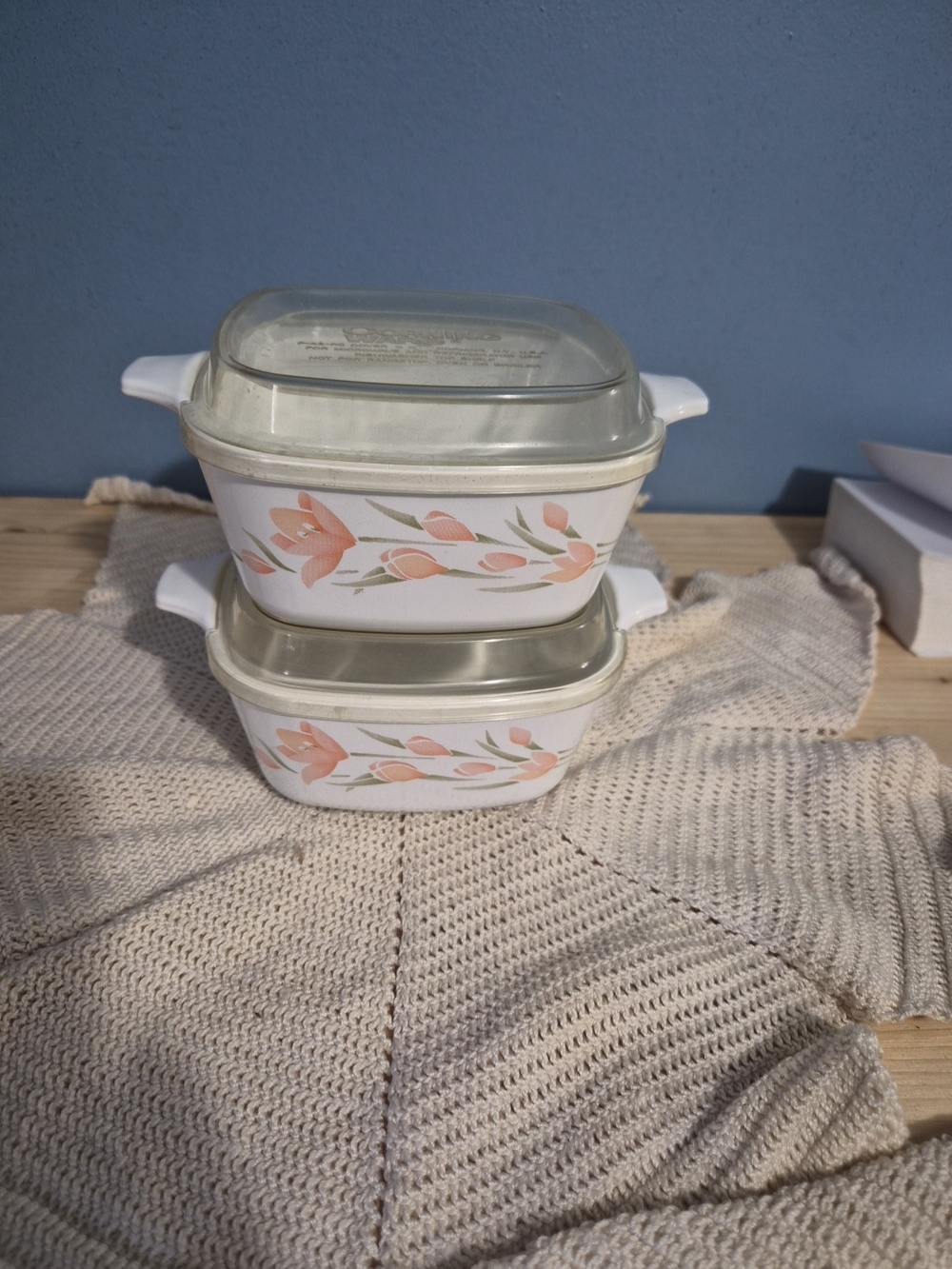 Vintage Corning Ware Peach Floral Casserole 2 P43B With Lids